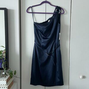 MICHAEL KORS One Shoulder Satin Washed Indigo Dress Size 6